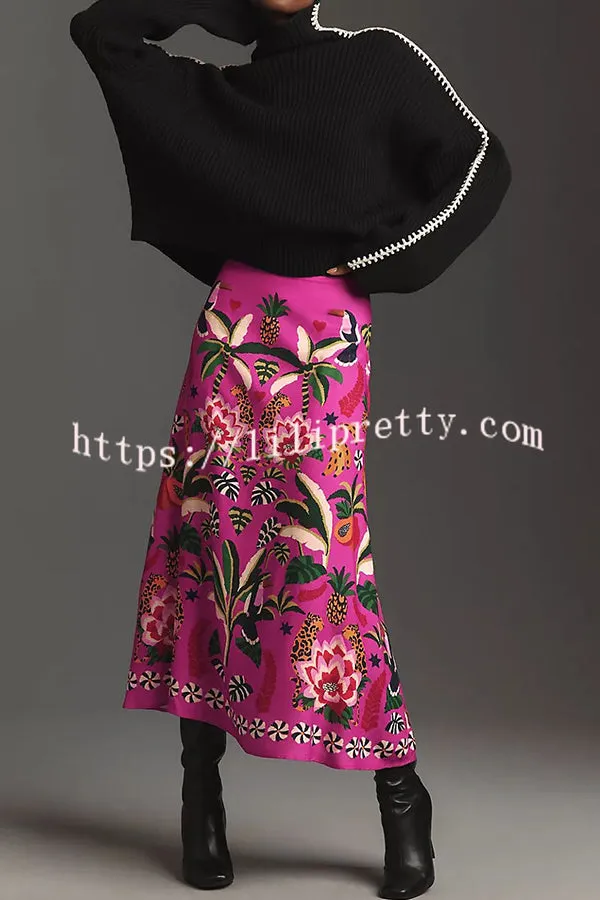 Lilipretty Creative Tropical Rainforest Unique Print High Rise Midi Skirt
