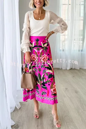 Lilipretty Creative Tropical Rainforest Unique Print High Rise Midi Skirt