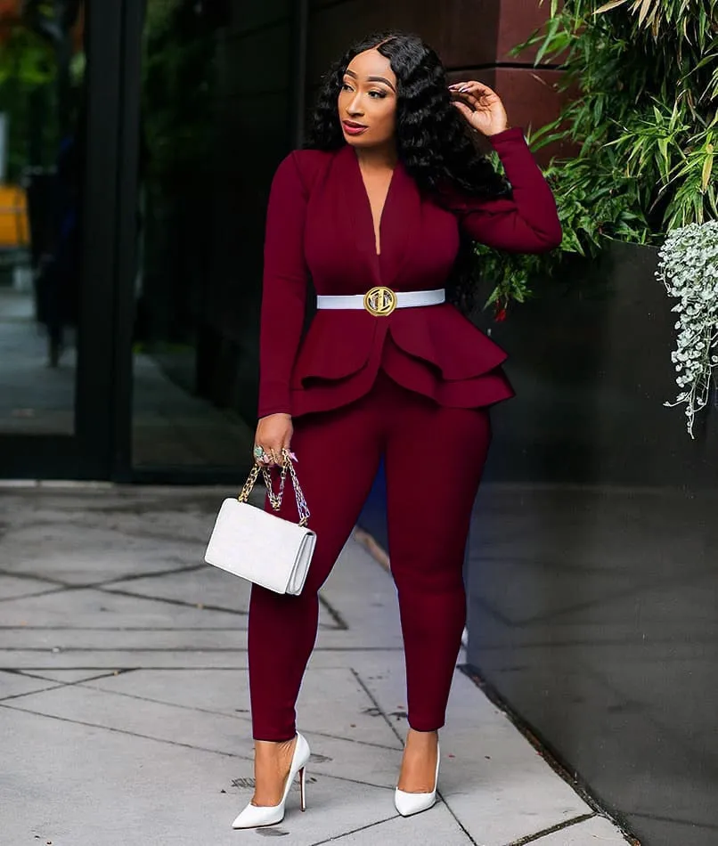 Long Sleeve Blazers 2Pcs Office Set