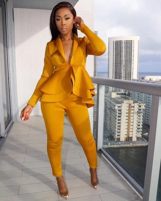 Long Sleeve Blazers 2Pcs Office Set