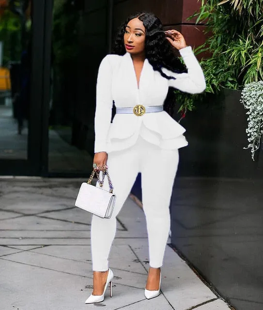 Long Sleeve Blazers 2Pcs Office Set