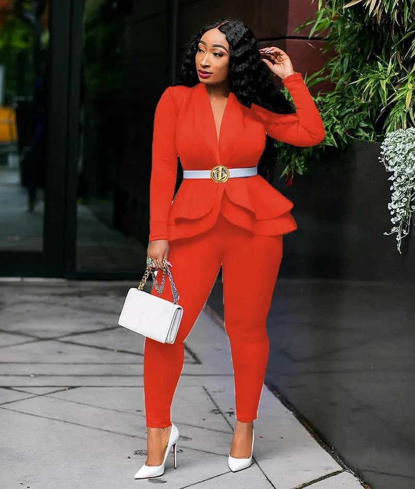 Long Sleeve Blazers 2Pcs Office Set