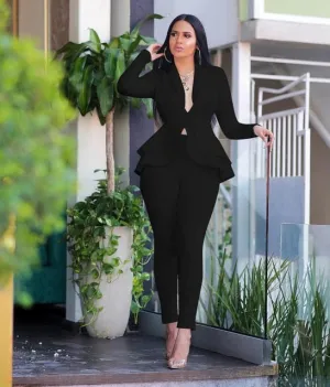 Long Sleeve Blazers 2Pcs Office Set
