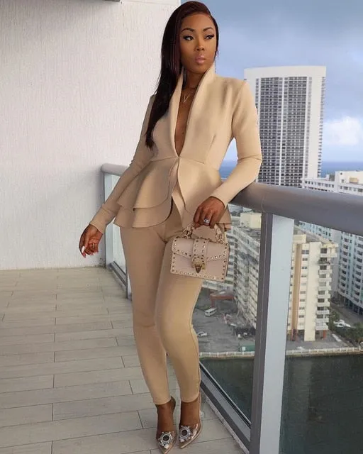 Long Sleeve Blazers 2Pcs Office Set