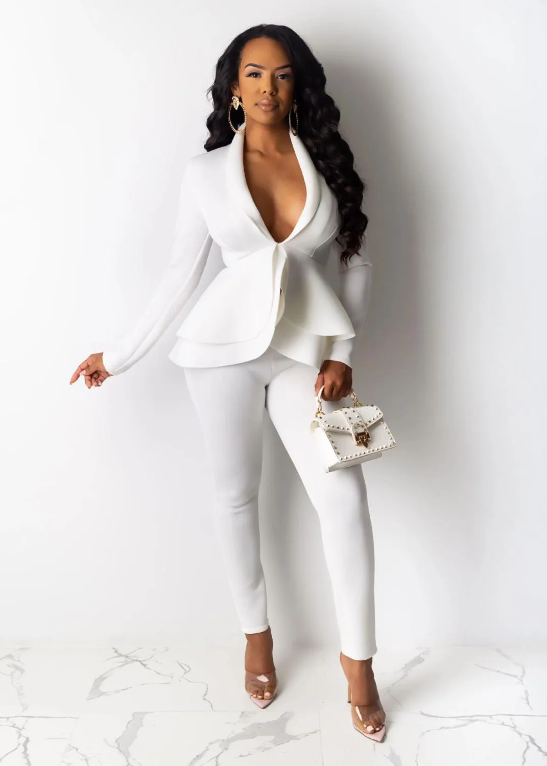 Long Sleeve Blazers 2Pcs Office Set