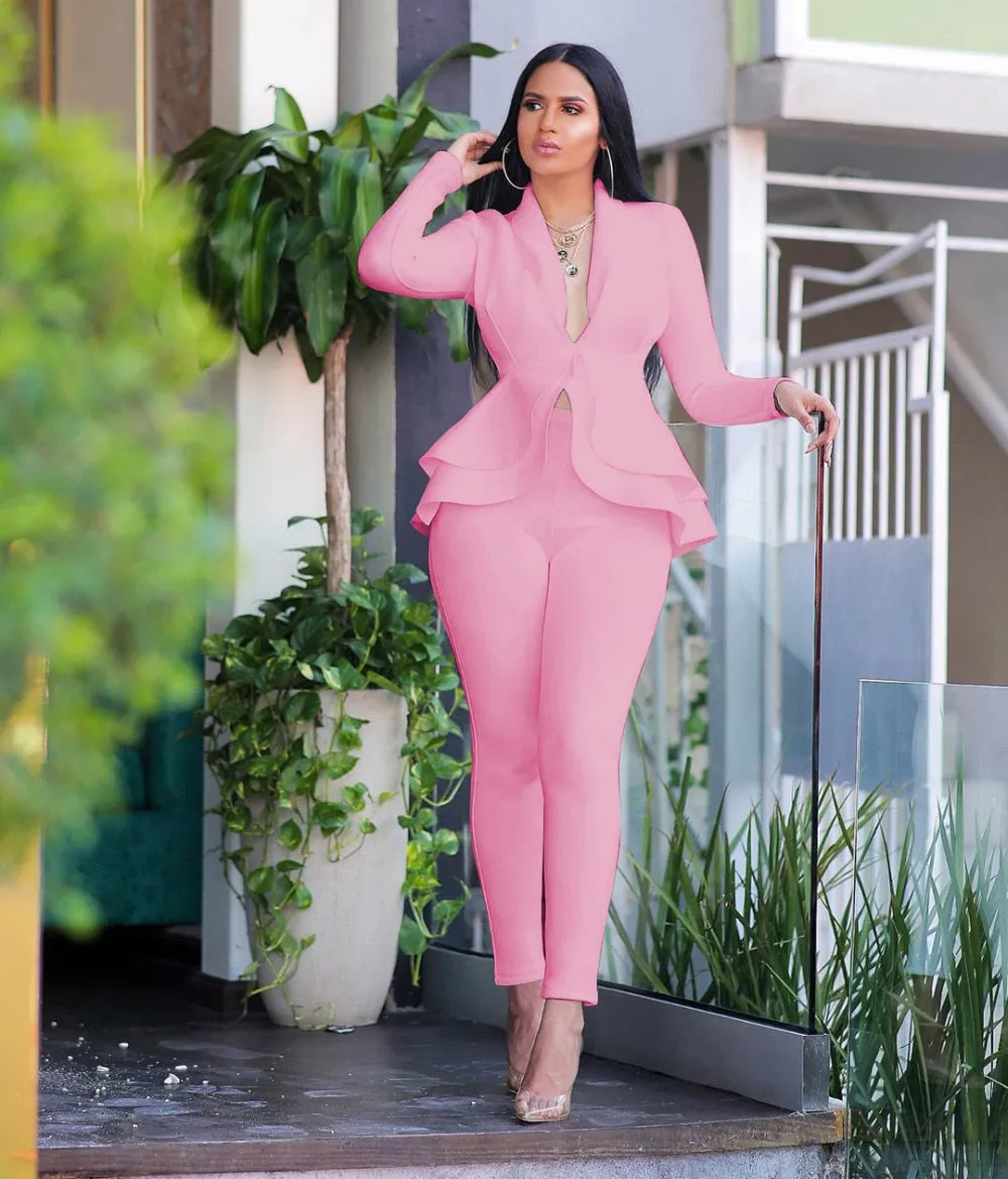 Long Sleeve Blazers 2Pcs Office Set