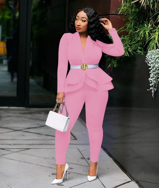 Long Sleeve Blazers 2Pcs Office Set