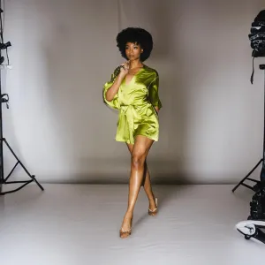 Luxe Serenity Silk Robe (Chartreuse)