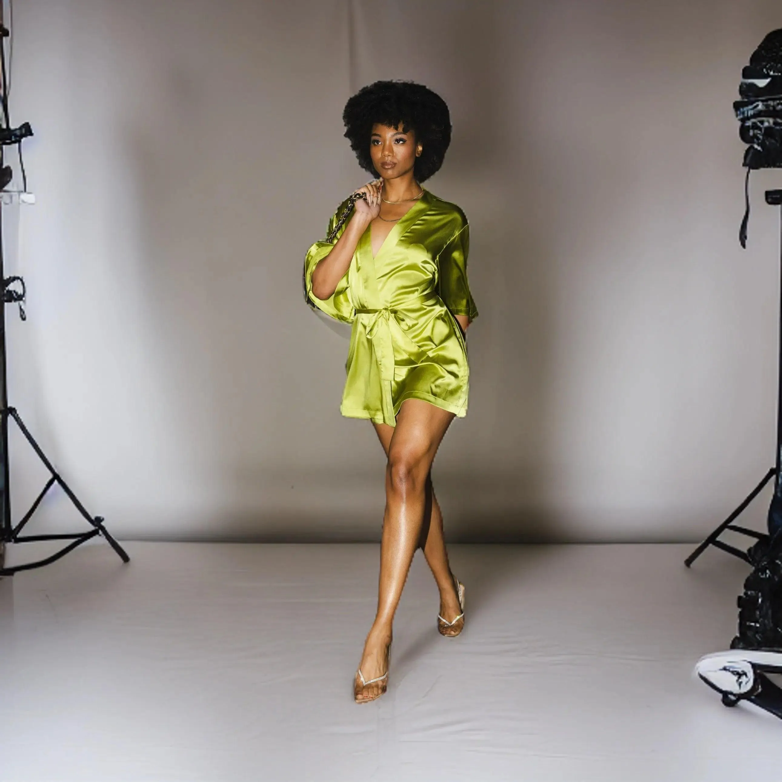 Luxe Serenity Silk Robe (Chartreuse)