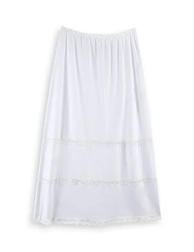 MANCYFIT Half Slip for Women Under Dresses Full Length Long Under Skirt with Lace 36" White Medium