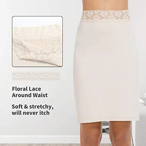 MANCYFIT Half Slips for Women Underskirt Short Mini Skirt with Floral Lace Waistband Nude Large