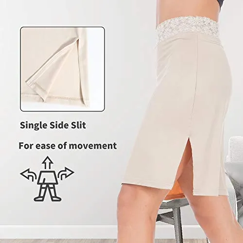 MANCYFIT Half Slips for Women Underskirt Short Mini Skirt with Floral Lace Waistband Nude Large