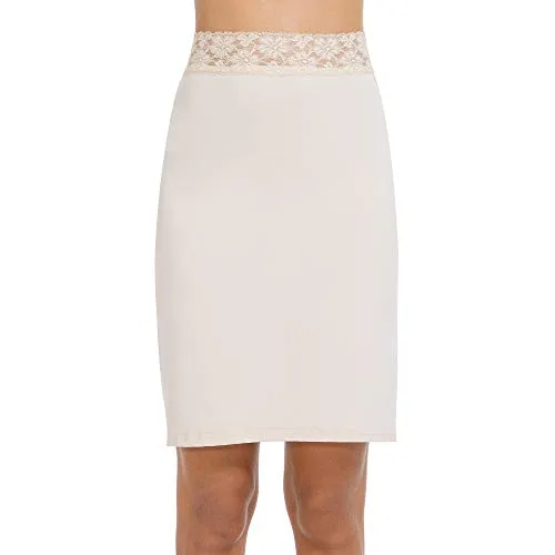 MANCYFIT Half Slips for Women Underskirt Short Mini Skirt with Floral Lace Waistband Nude Large