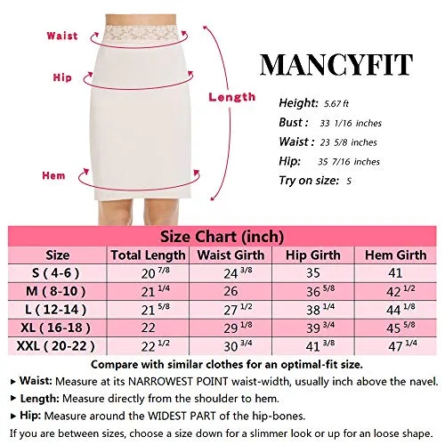 MANCYFIT Half Slips for Women Underskirt Short Mini Skirt with Floral Lace Waistband Nude Large