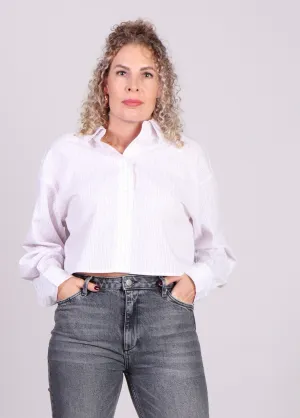 mbyM Emele cropped blouse met roze streep Wit