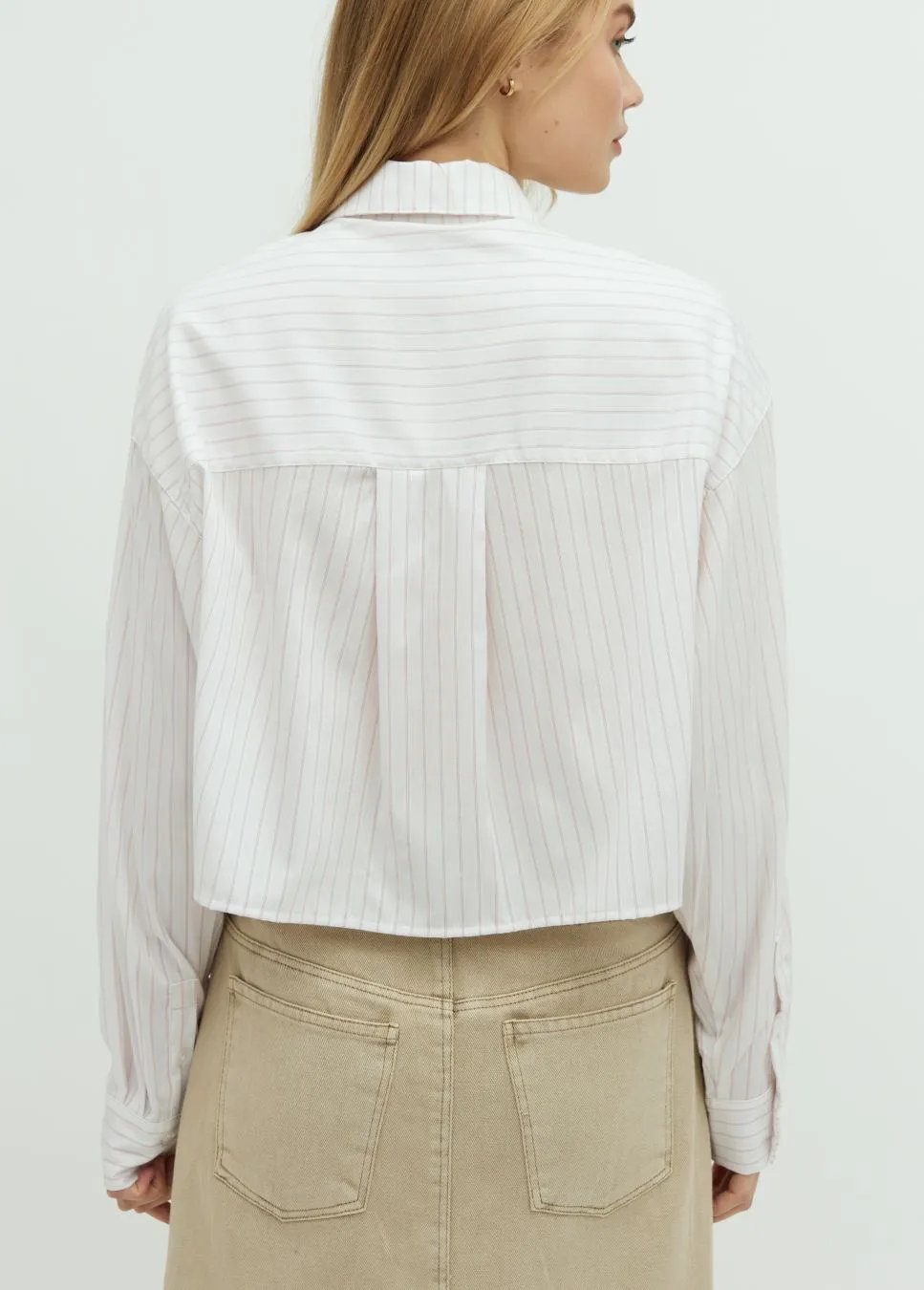 mbyM Emele cropped blouse met roze streep Wit