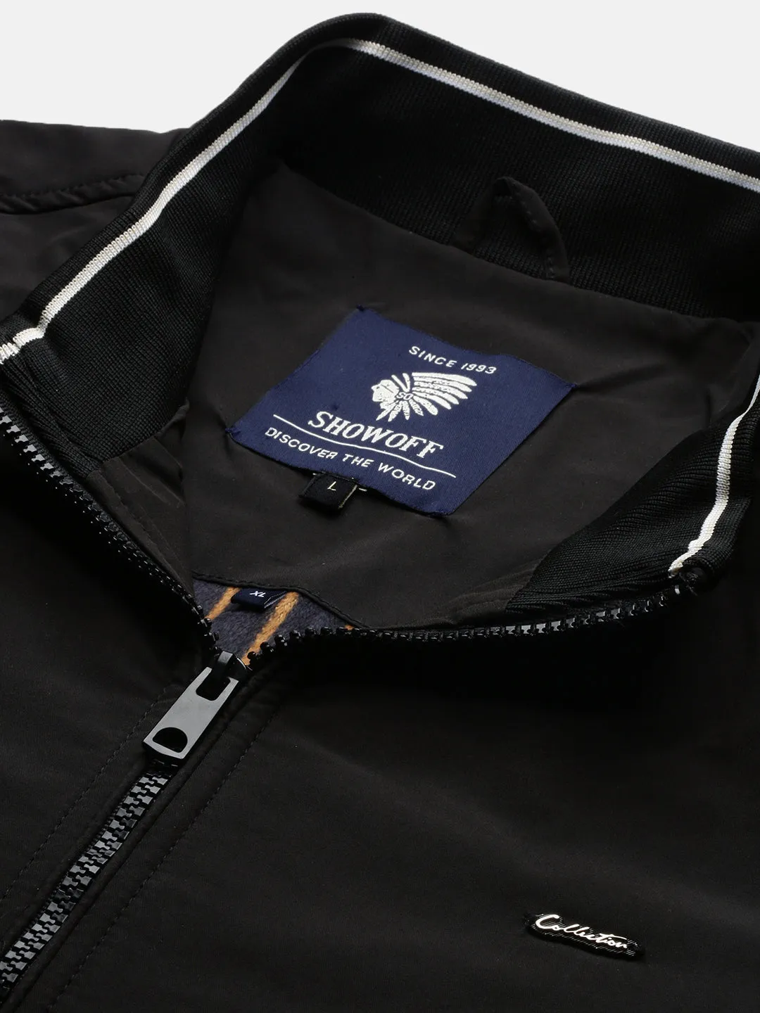Men Black Windcheater Longline Bomber with Patchwork Jacket