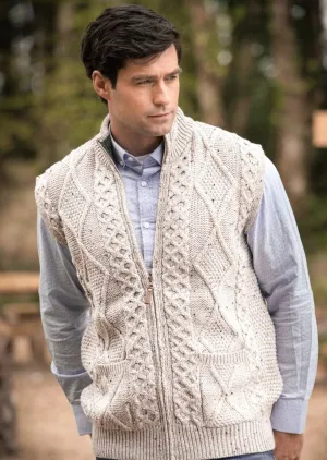 Men's Aran Zip Gilet | Oatmeal - Clearance