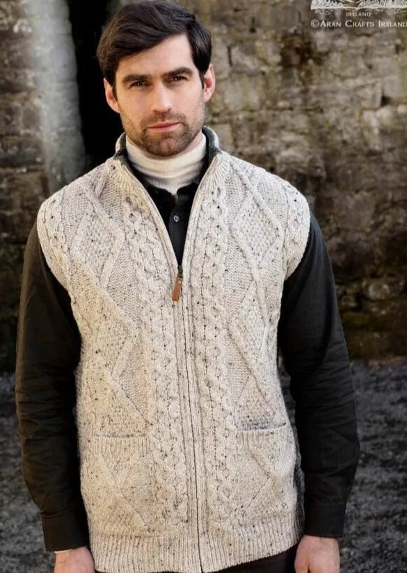 Men's Aran Zip Gilet | Oatmeal - Clearance