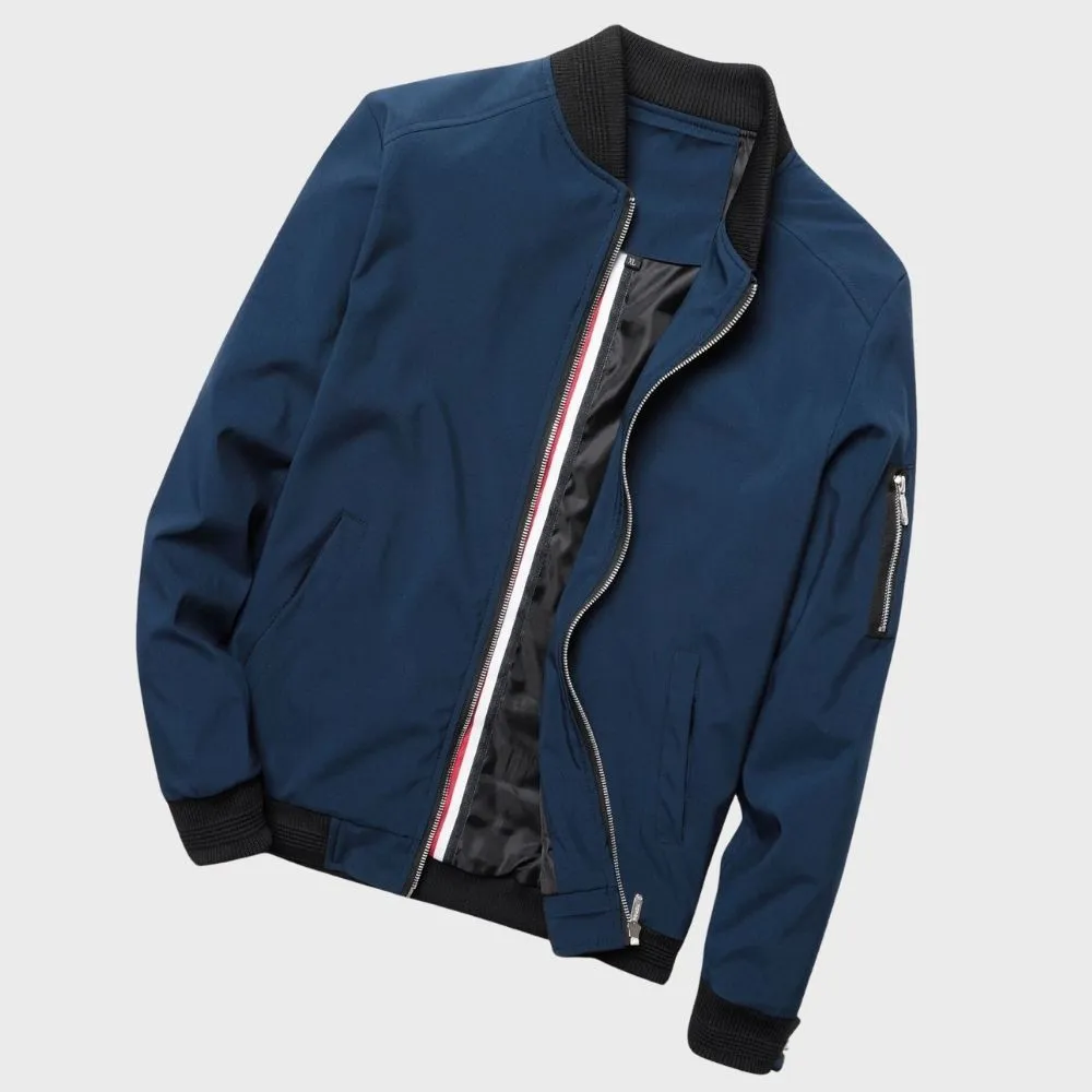 Mens Bomber Jacket  Slim Fit  Lightweight Breathable Fabric  Ribbed Trim  Zip Sleeve Pocket