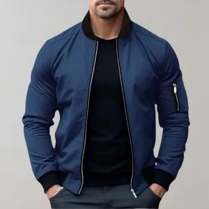 Mens Bomber Jacket  Slim Fit  Lightweight Breathable Fabric  Ribbed Trim  Zip Sleeve Pocket