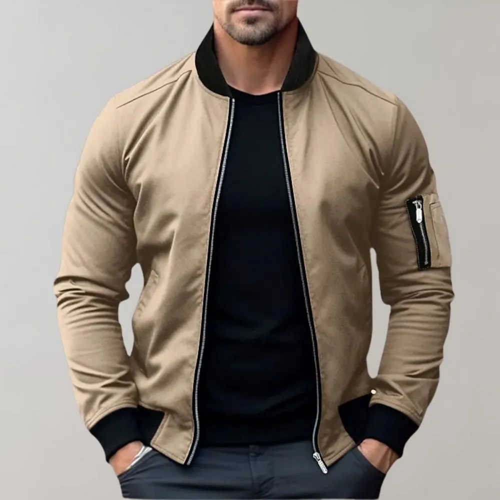 Mens Bomber Jacket  Slim Fit  Lightweight Breathable Fabric  Ribbed Trim  Zip Sleeve Pocket