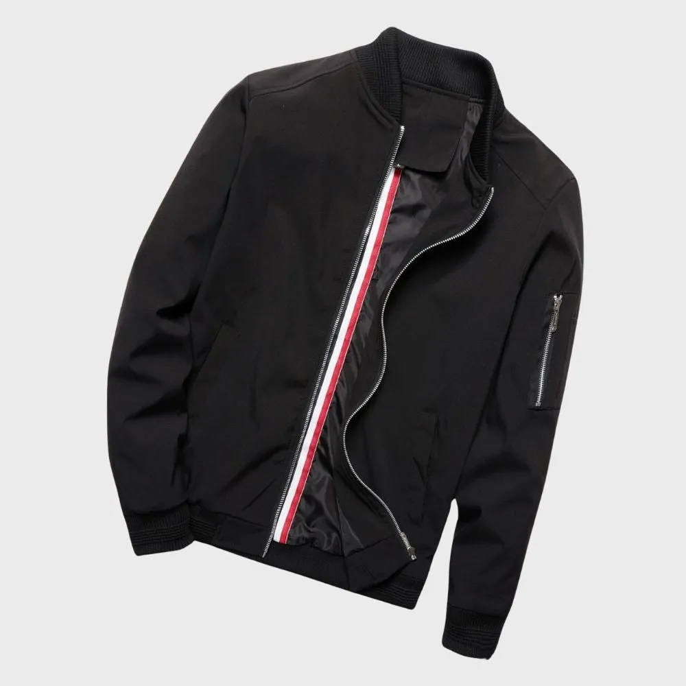 Mens Bomber Jacket  Slim Fit  Lightweight Breathable Fabric  Ribbed Trim  Zip Sleeve Pocket