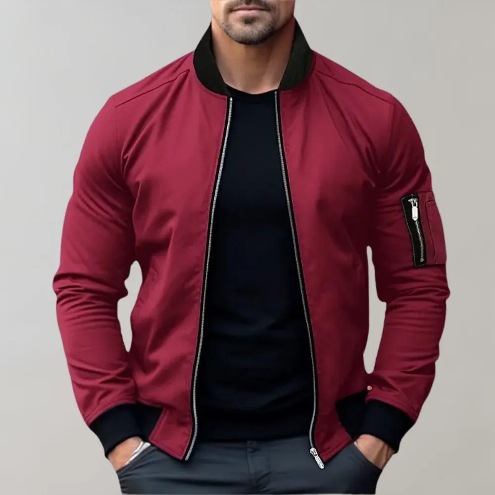 Mens Bomber Jacket  Slim Fit  Lightweight Breathable Fabric  Ribbed Trim  Zip Sleeve Pocket