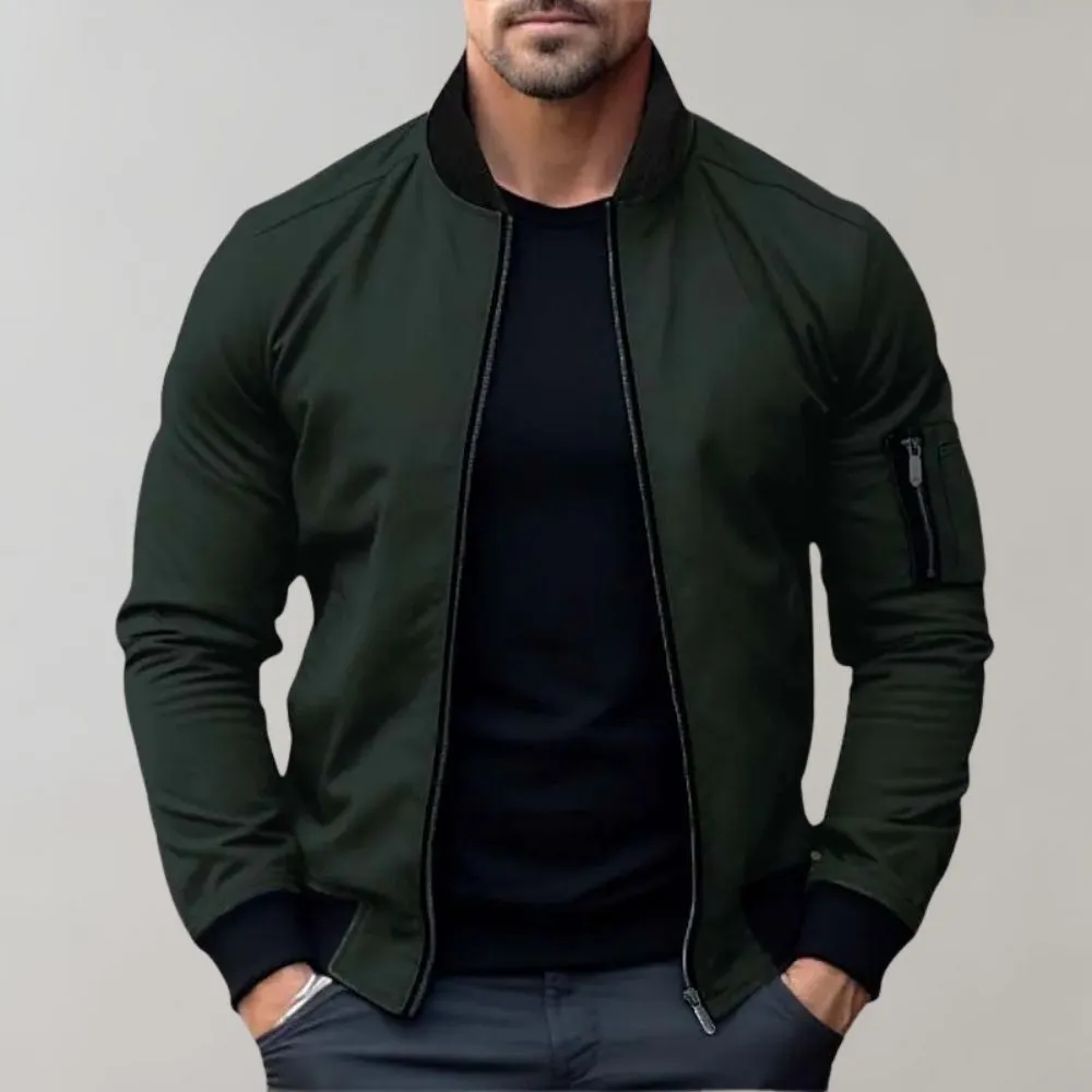 Mens Bomber Jacket  Slim Fit  Lightweight Breathable Fabric  Ribbed Trim  Zip Sleeve Pocket