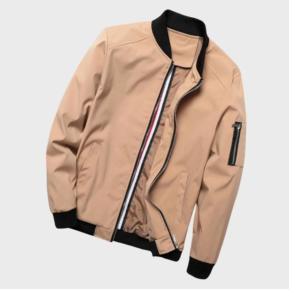 Mens Bomber Jacket  Slim Fit  Lightweight Breathable Fabric  Ribbed Trim  Zip Sleeve Pocket