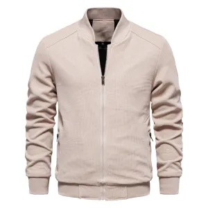 Mens Bomber Jacket  Slim Fit  Textured Fabric  Zipper Front  Ribbed Trims