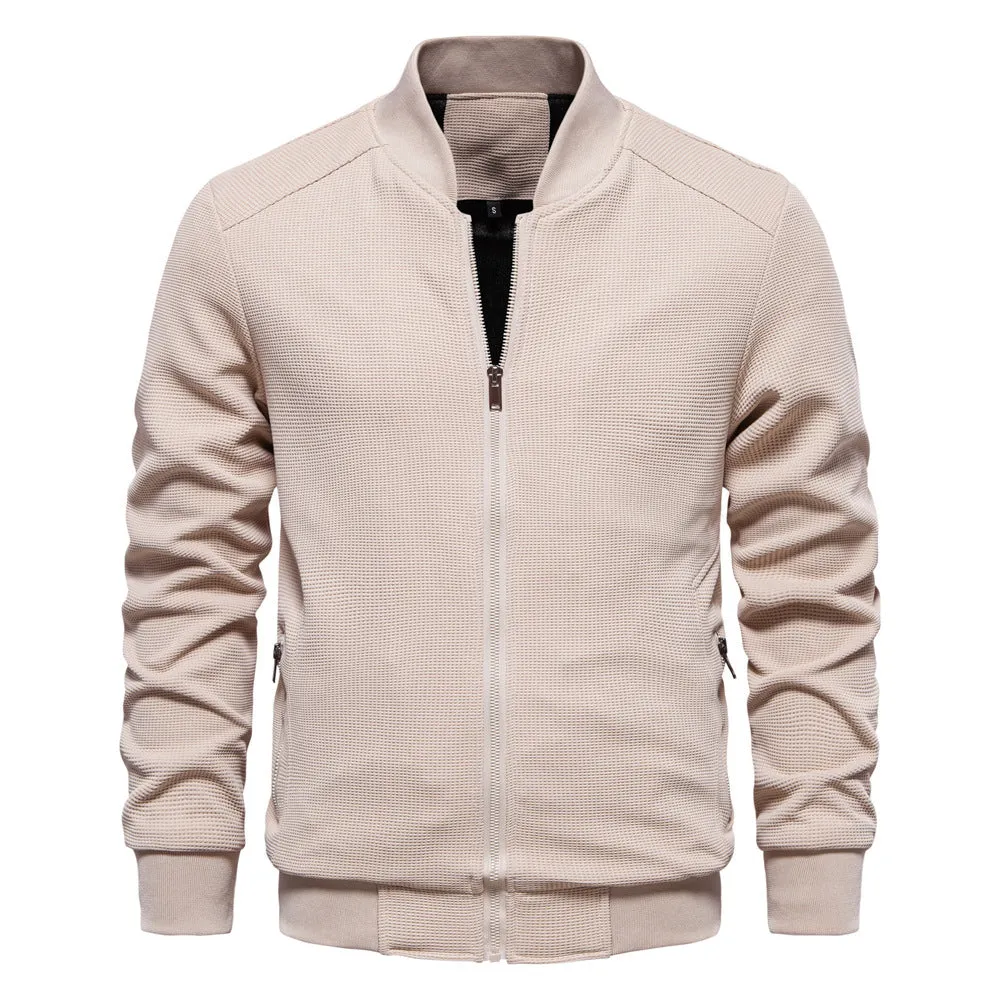 Mens Bomber Jacket  Slim Fit  Textured Fabric  Zipper Front  Ribbed Trims