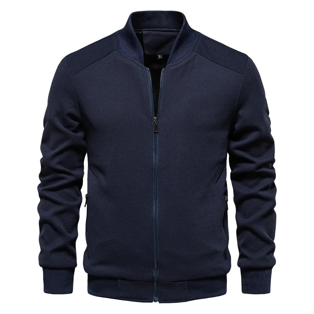 Mens Bomber Jacket  Slim Fit  Textured Fabric  Zipper Front  Ribbed Trims