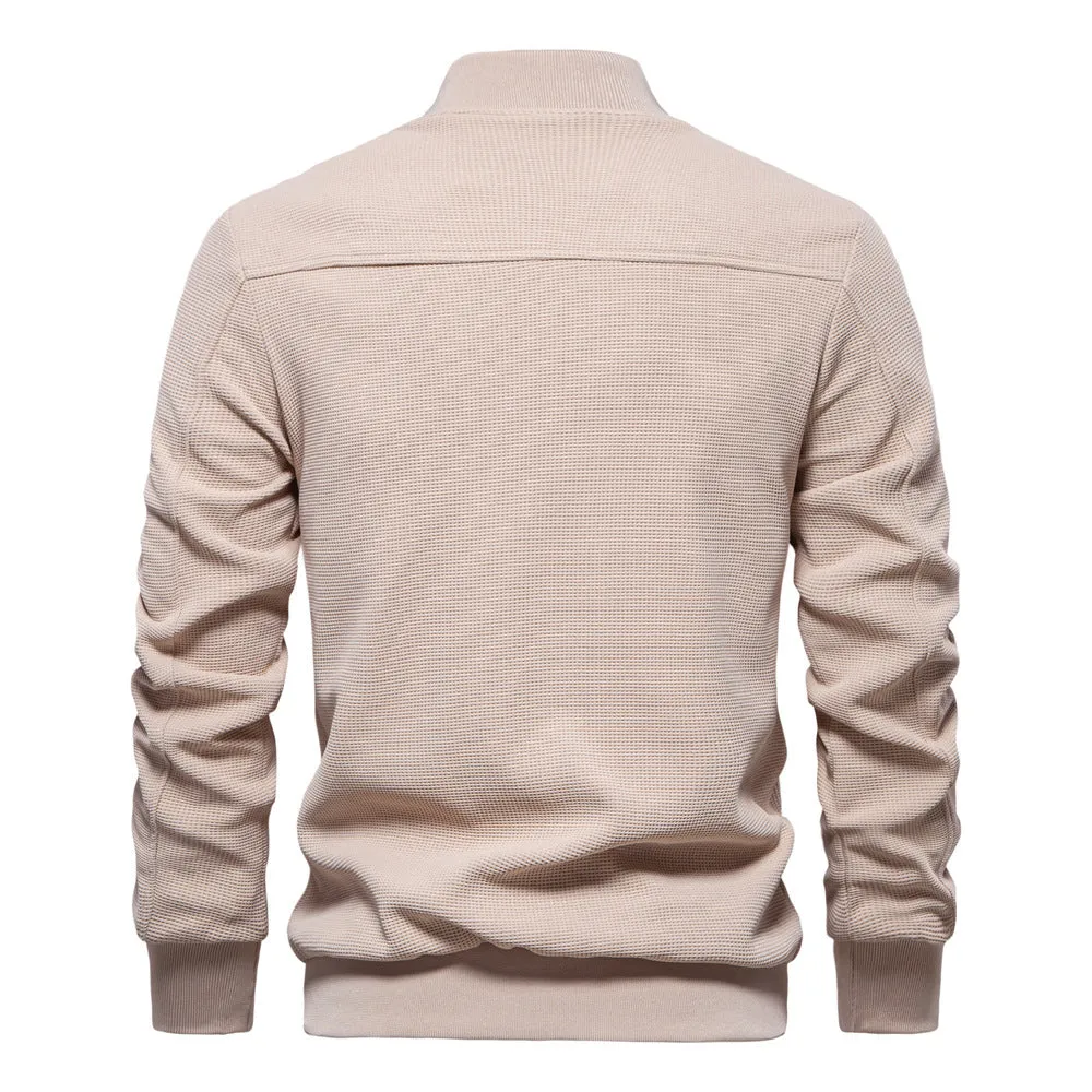 Mens Bomber Jacket  Slim Fit  Textured Fabric  Zipper Front  Ribbed Trims