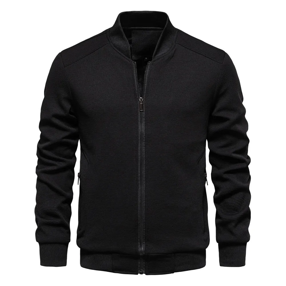 Mens Bomber Jacket  Slim Fit  Textured Fabric  Zipper Front  Ribbed Trims