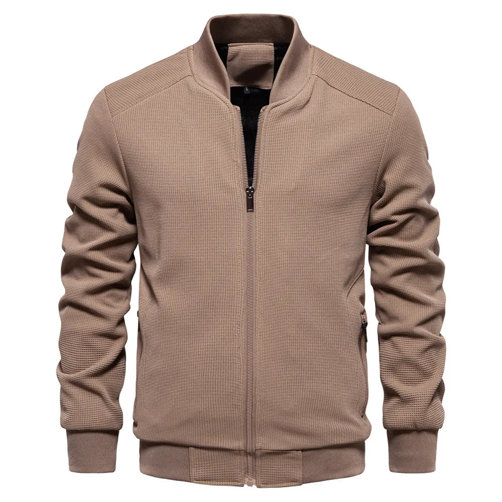 Mens Bomber Jacket  Slim Fit  Textured Fabric  Zipper Front  Ribbed Trims