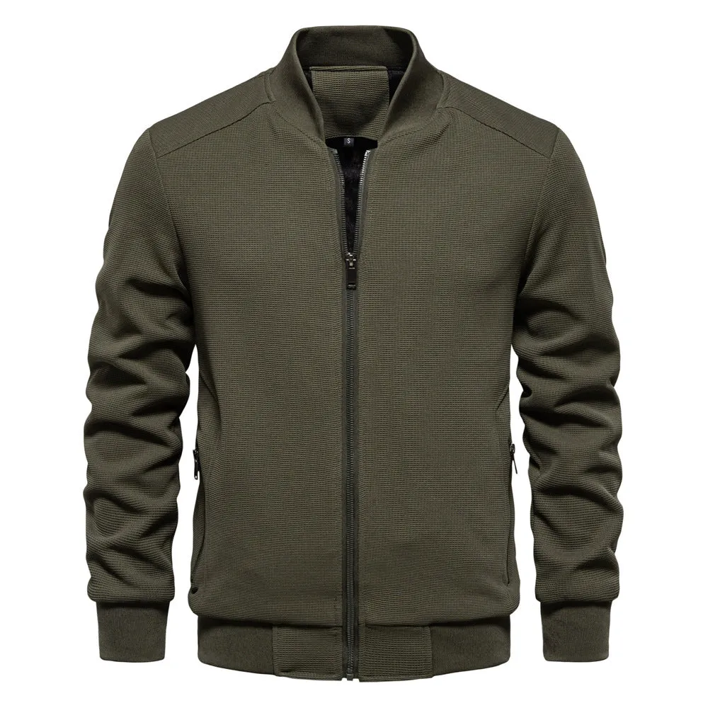 Mens Bomber Jacket  Slim Fit  Textured Fabric  Zipper Front  Ribbed Trims