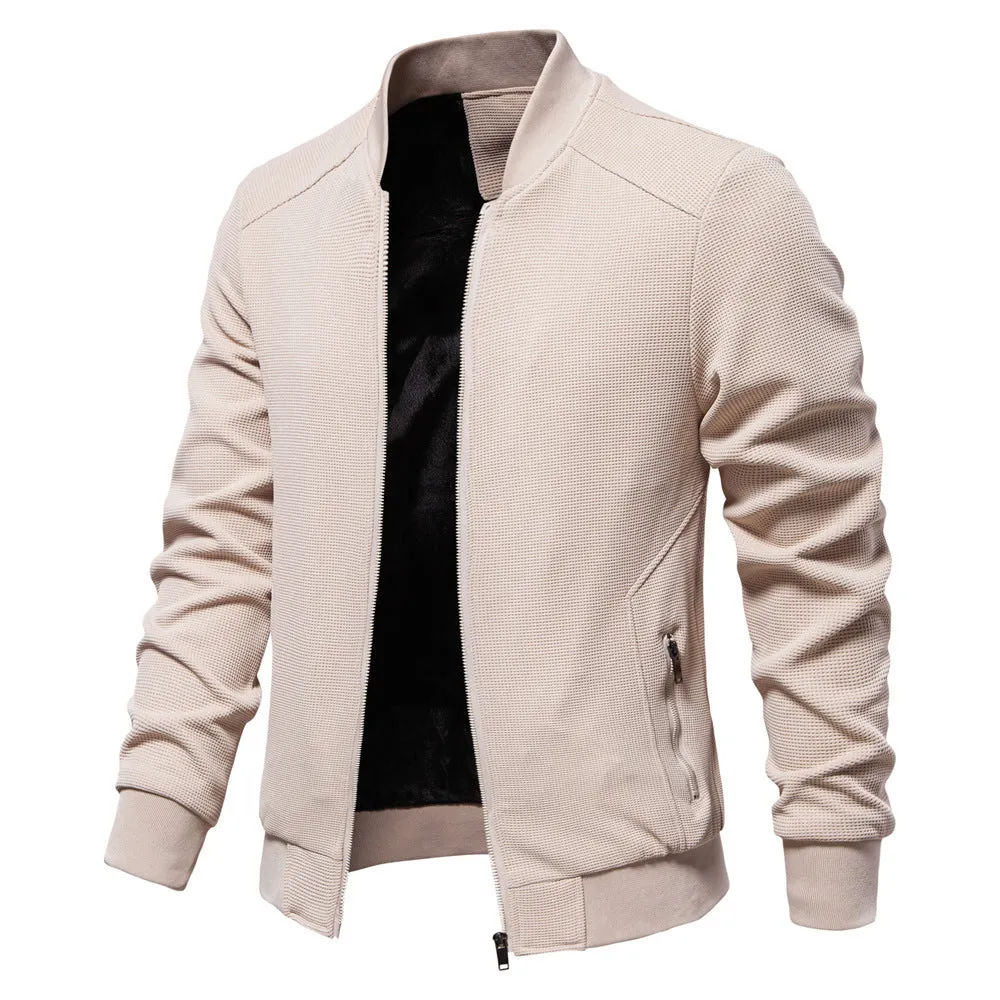 Mens Bomber Jacket  Slim Fit  Textured Fabric  Zipper Front  Ribbed Trims