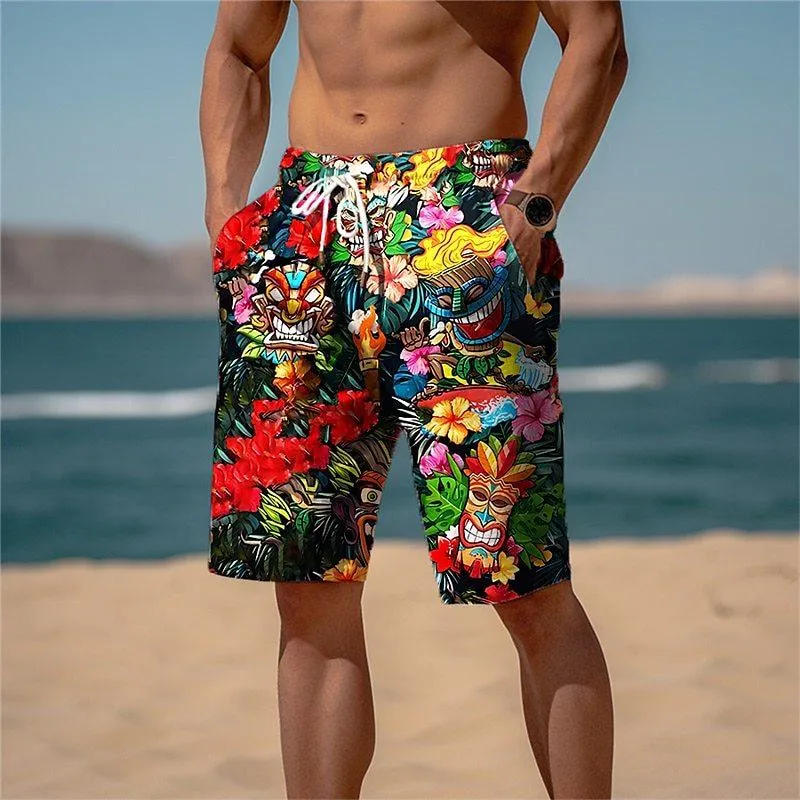 Men's Draw Rope Elastic Waist 3D Printed Casual Beach Shorts 96801986YY