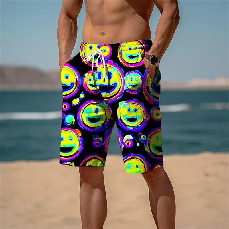 Men's Draw Rope Elastic Waist 3D Printed Casual Beach Shorts 96801986YY