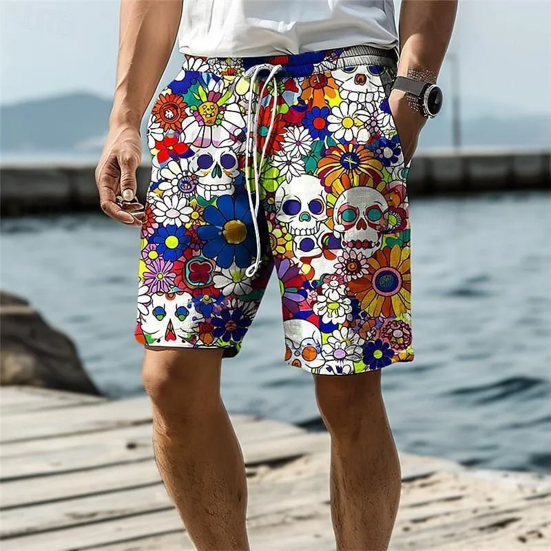 Men's Draw Rope Elastic Waist 3D Printed Casual Beach Shorts 96801986YY