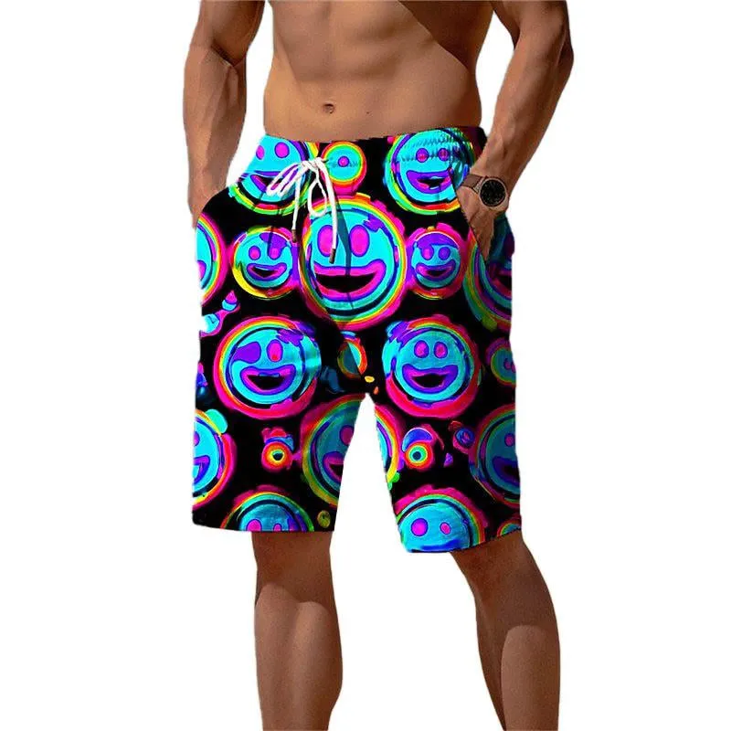 Men's Draw Rope Elastic Waist 3D Printed Casual Beach Shorts 96801986YY