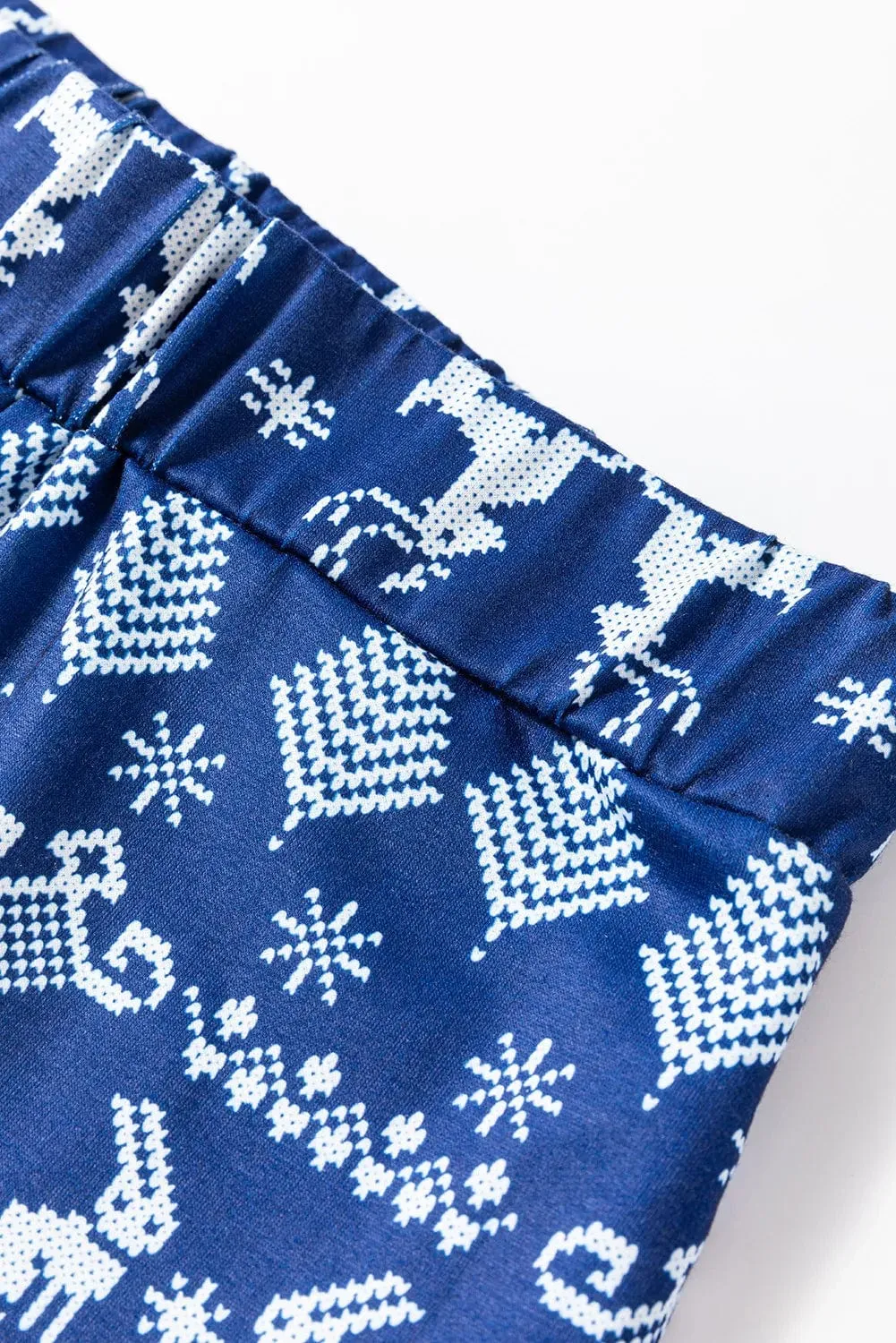Navy Blue Round Neck Sweater & Printed Pants Loungewear