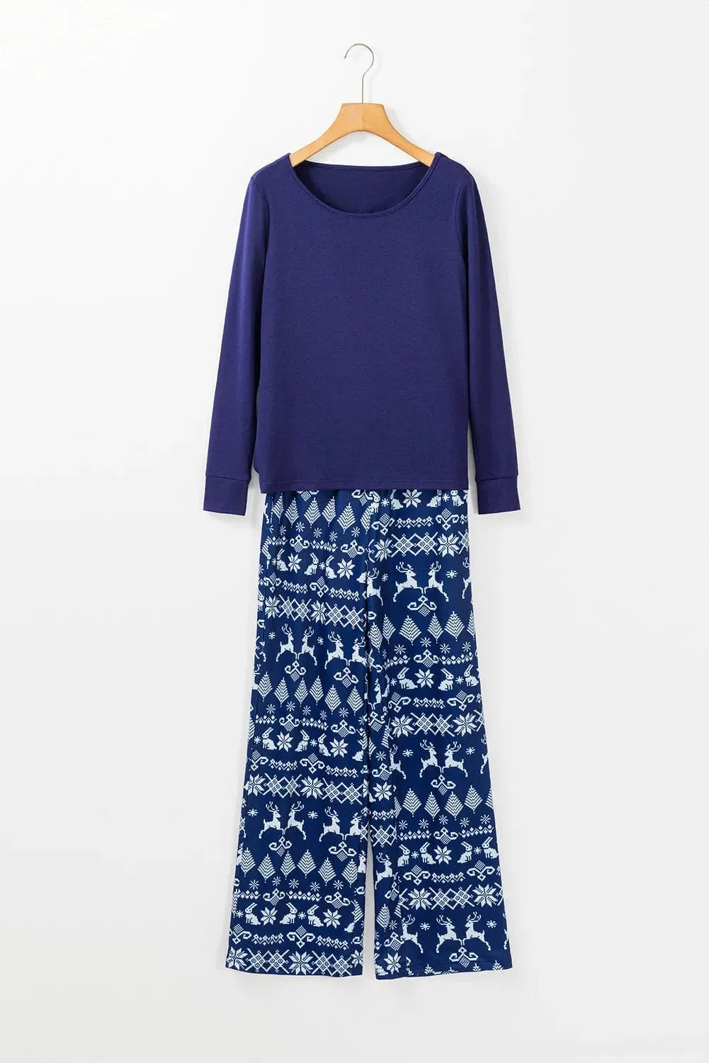 Navy Blue Round Neck Sweater & Printed Pants Loungewear