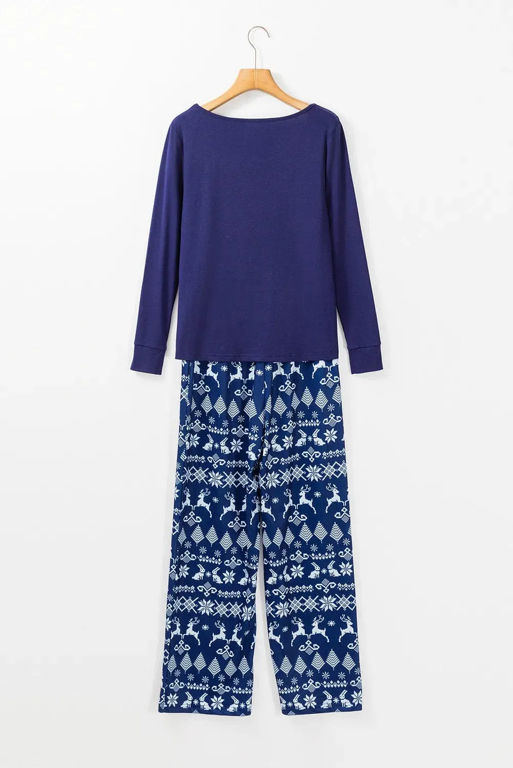 Navy Blue Round Neck Sweater & Printed Pants Loungewear