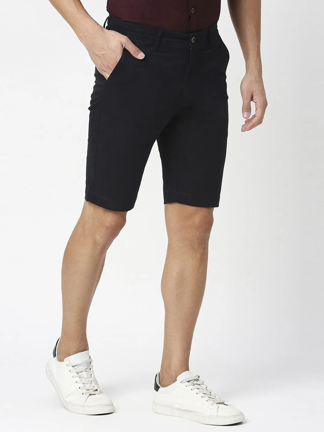 Navy Blue Solid Cotton Shorts