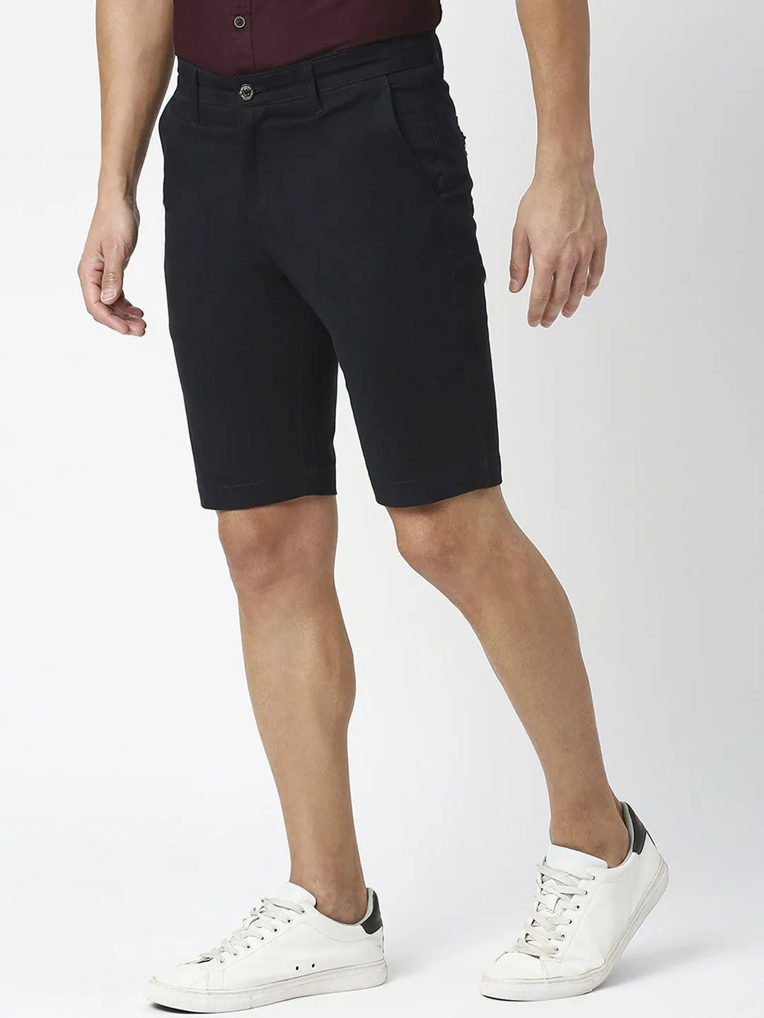 Navy Blue Solid Cotton Shorts