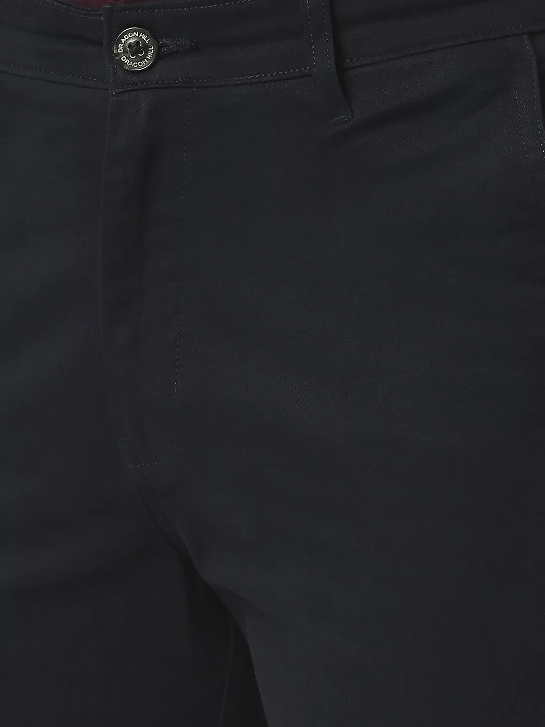 Navy Blue Solid Cotton Shorts