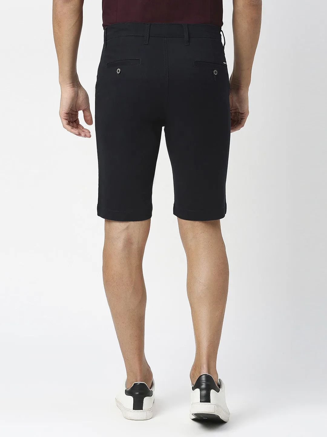 Navy Blue Solid Cotton Shorts