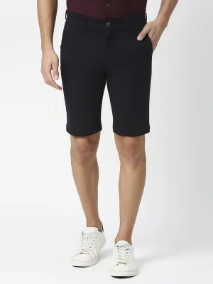 Navy Blue Solid Cotton Shorts